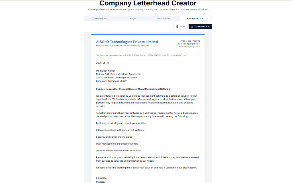 Free Online Company Letterhead Creator
